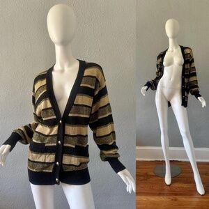 Vintage Women's Black and Gold Cardigan